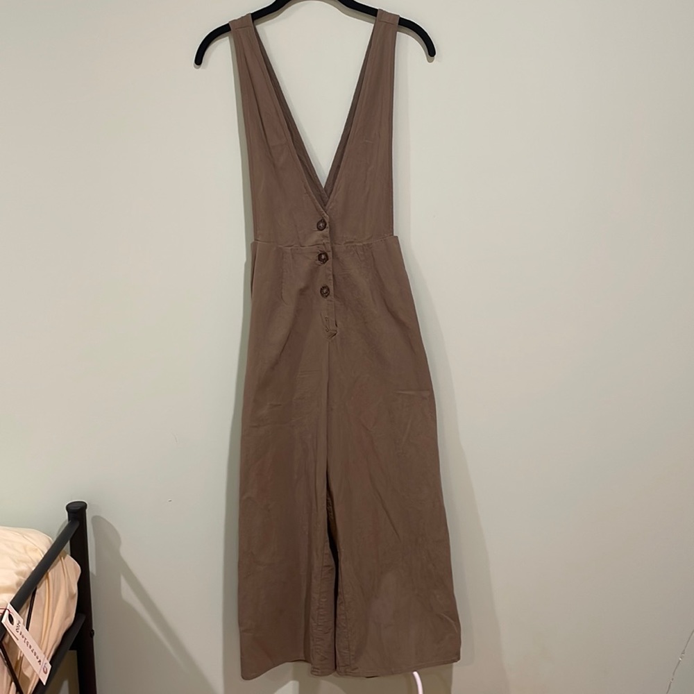 Worn once army green linen romper